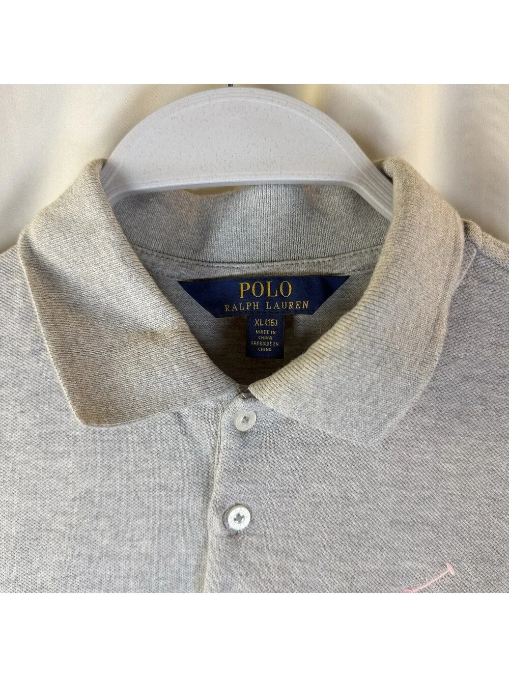 Ralph Lauren Girls Polo Dress XL (16) Gray w Large Embroidered Pink Pony